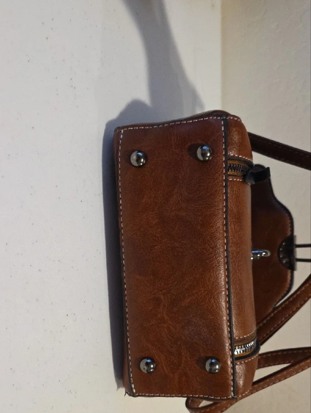 Brown Leather Crossbody Satchel Handbag